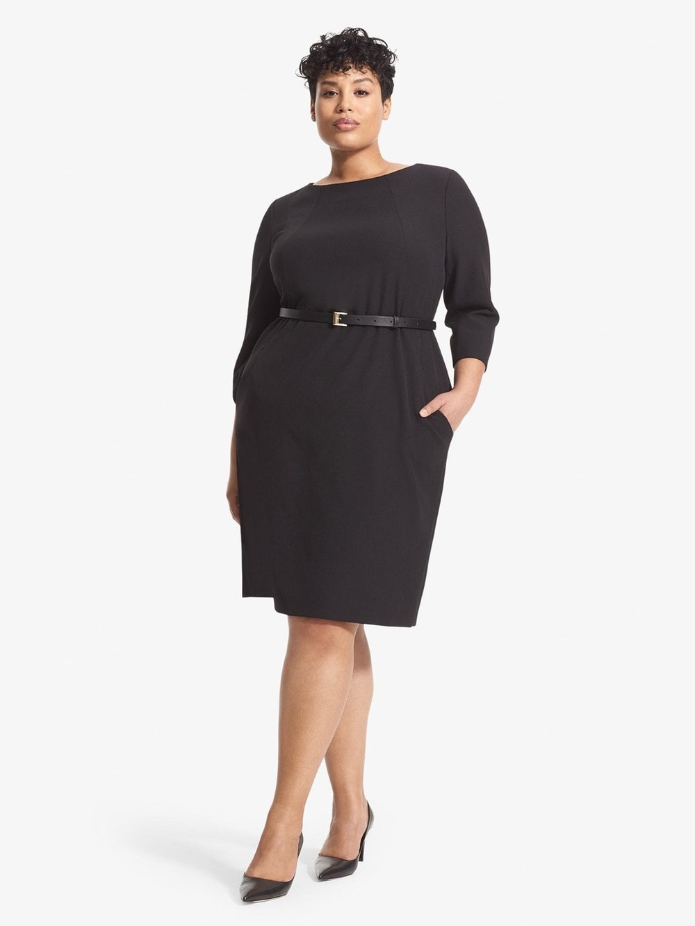 MM Lafleur Etsuko Black Belted 3/4 Sleeve Sheath Dress No Belt size 12